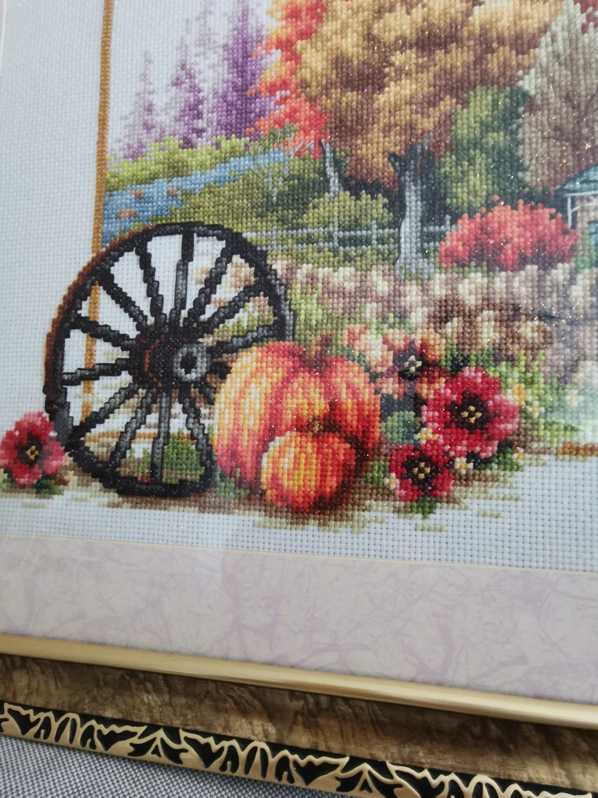 Hand made Cross Stitch Autumn lane. - photo 2