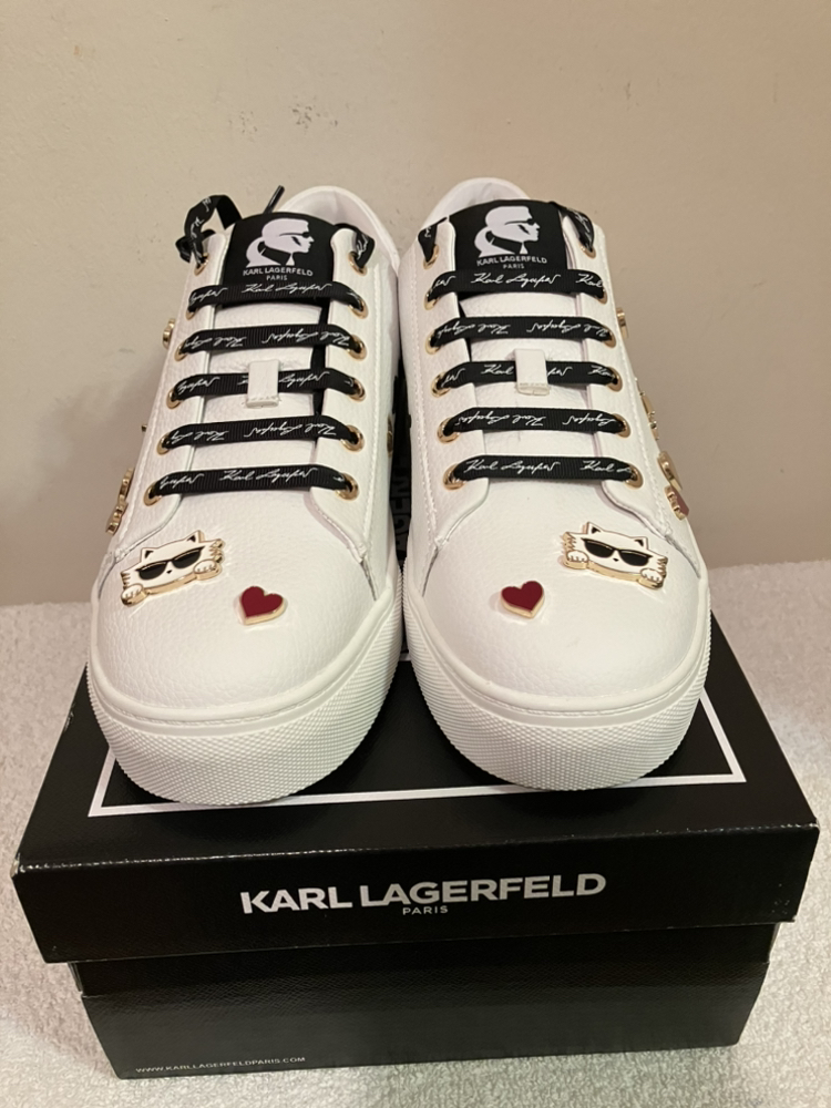 Brand New Karl Lagerfeld Girls White Leather Sneakers - size 10M - photo 3
