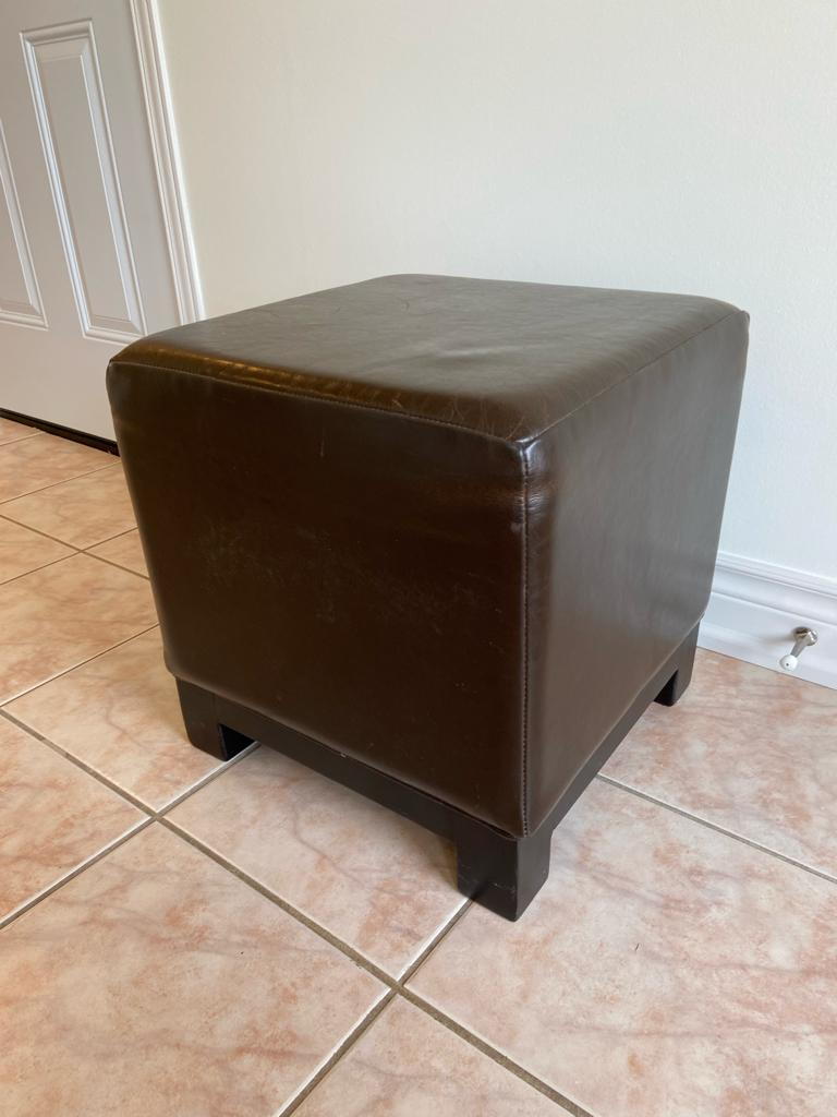 Brown Leather Cube Ottoman