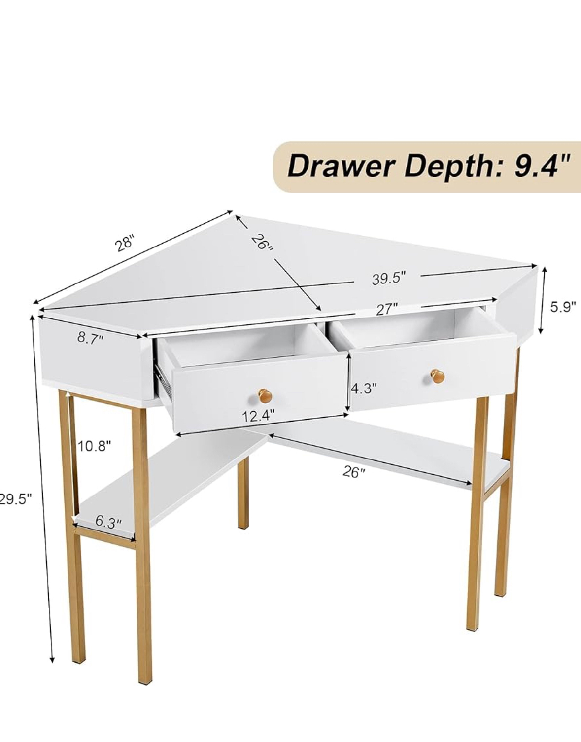 Corner White Desk Table with Drawers - photo 2
