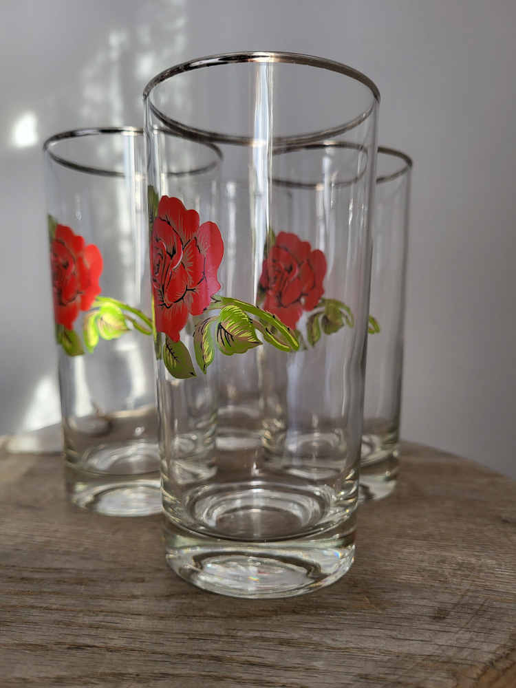 Rose Embossed🌹Vintage Glass Tumbler x 4 🏒 image indicator(5)