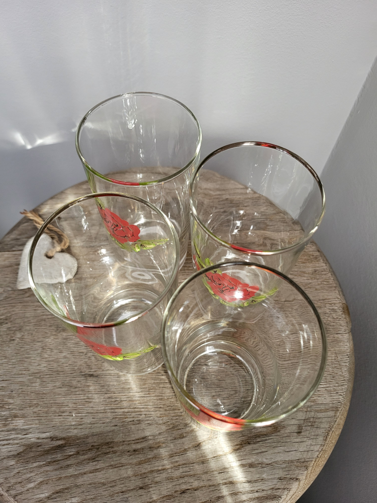 Rose Embossed🌹Vintage Glass Tumbler x 4 🏒 image indicator(6)
