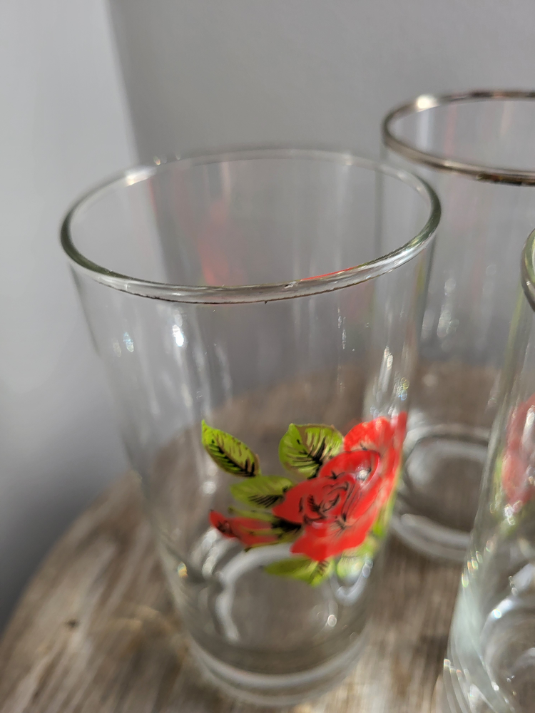 Rose Embossed🌹Vintage Glass Tumbler x 4 🏒 image indicator(8)