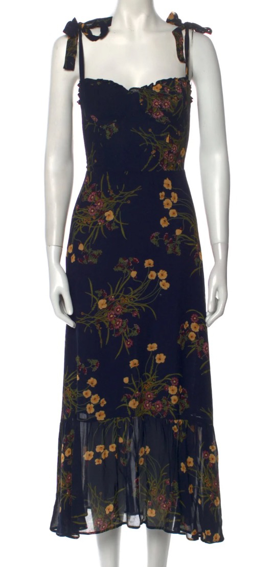 Reformation Navy Floral Print Midi/Long Dress, Size 0 thumbnail