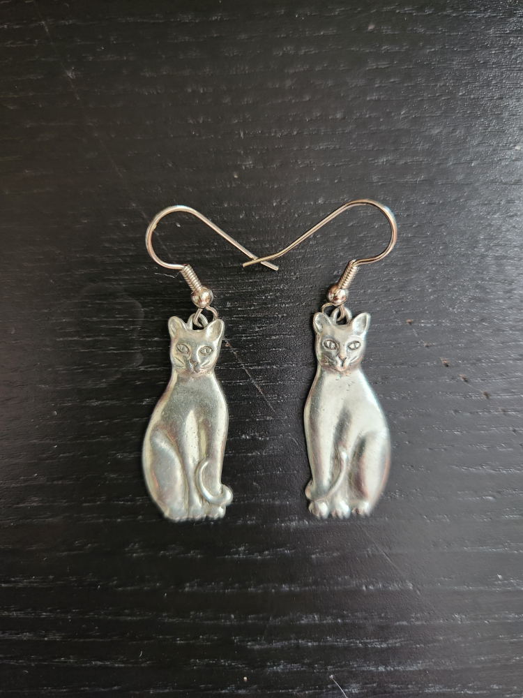 Silver cat earrings thumbnail