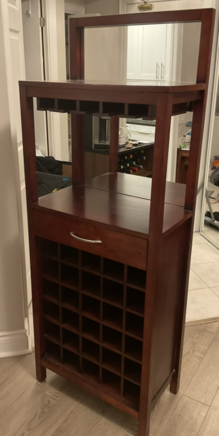 Mahogany Wine Holder and Wine Rack,Mirrored Backing & One Drawer - photo 2