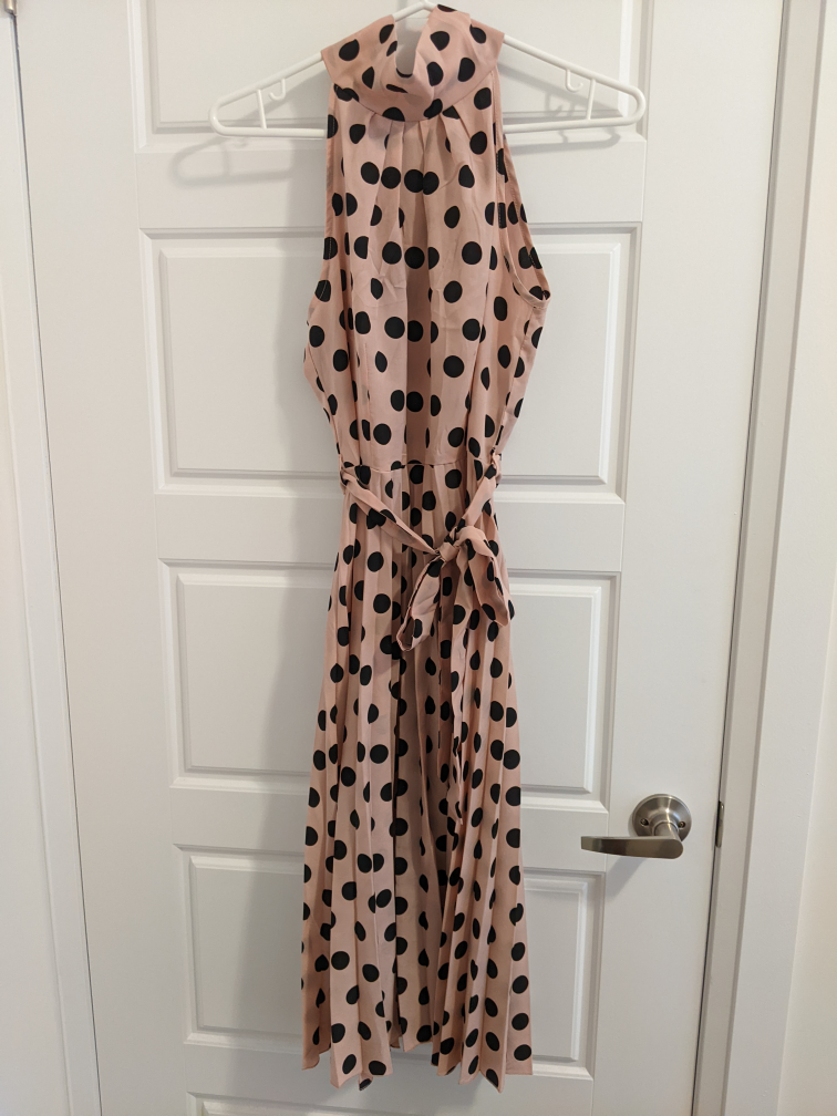 Pink polka dot halterneck sleeveless dress