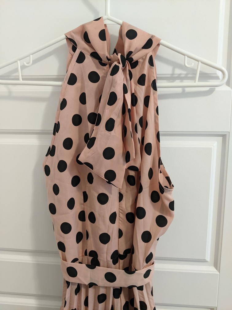 Pink polka dot halterneck sleeveless dress image indicator(3)