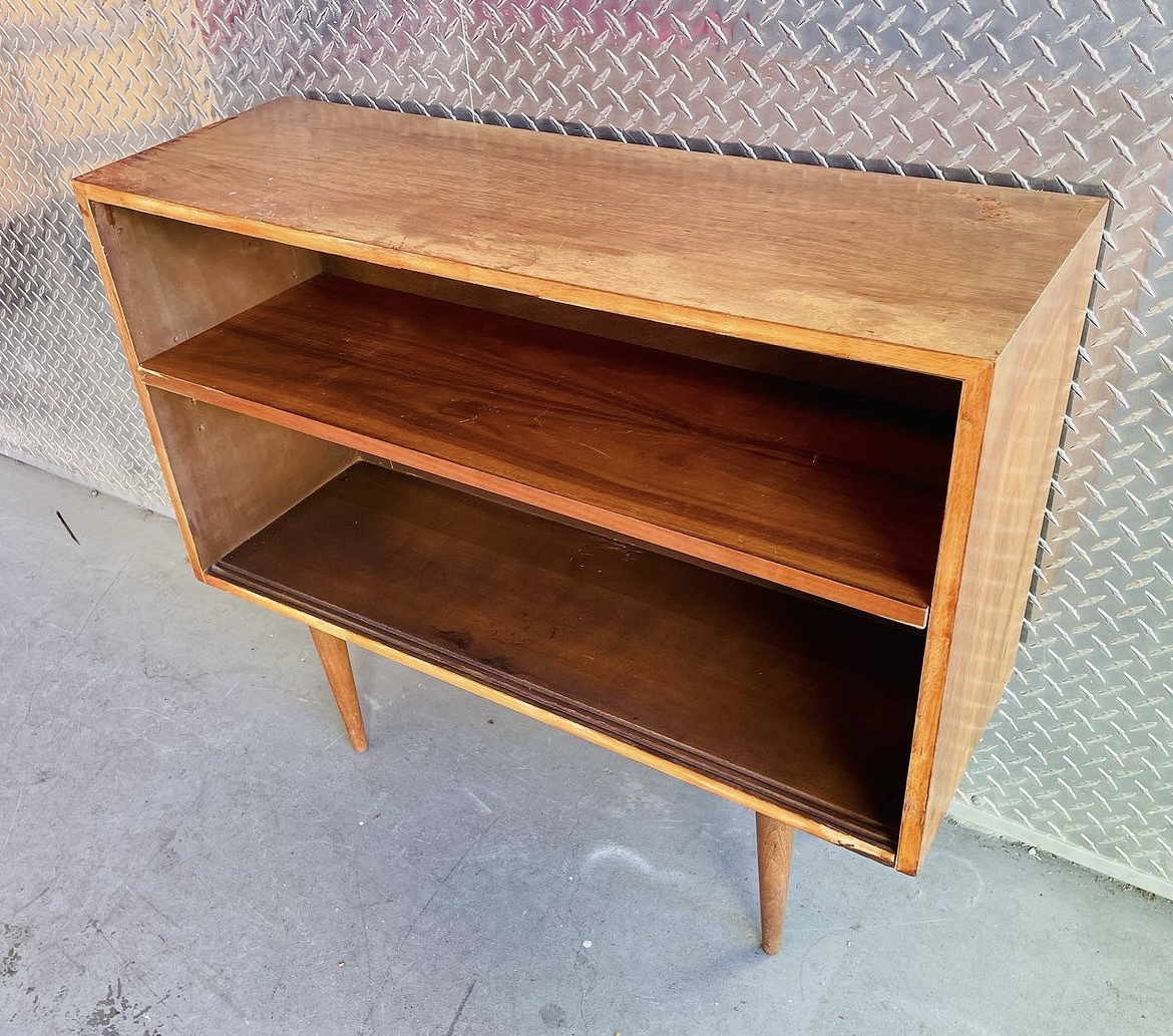 Vintage MCM Solid Wood Bookcase on Legs  (Needs some TLC)