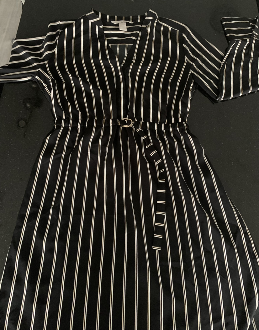 H&M Black Striped Dress with Belt