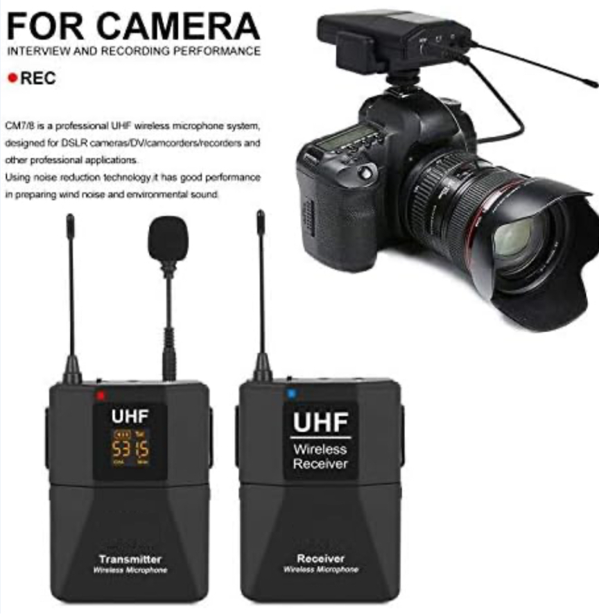 Wireless Lavalier Microphone UHF Lapel mic for DSLR camera