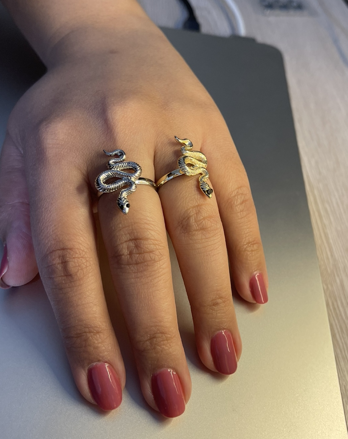 Two Snake rings in golden and silver colour - photo 3