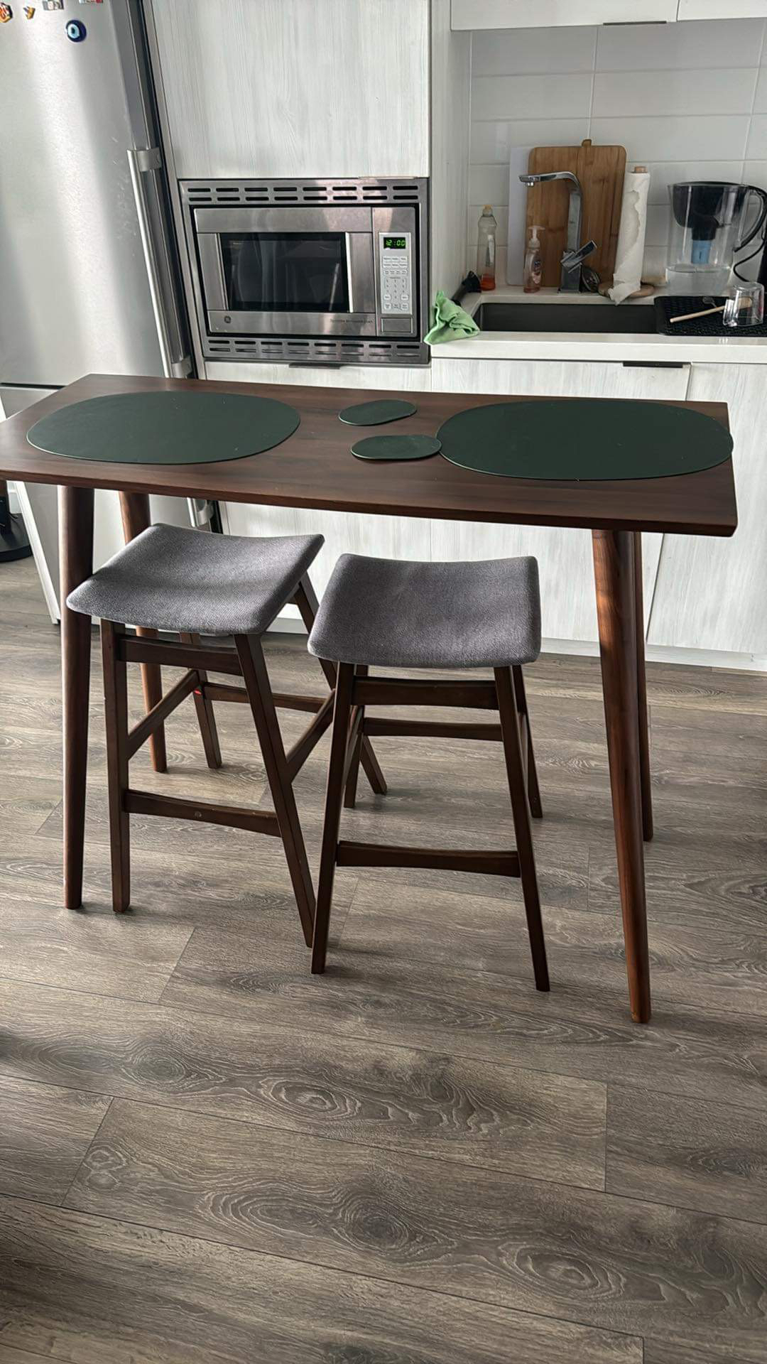 Walnut Bar Height Table + 2 Chairs