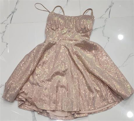 NEW Privy Womens Latte Danity Metallic Mini Dress, Sz M image indicator(2)