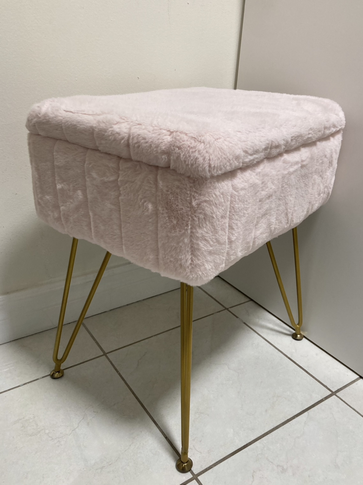 Faux Fur Pink Vanity Stool