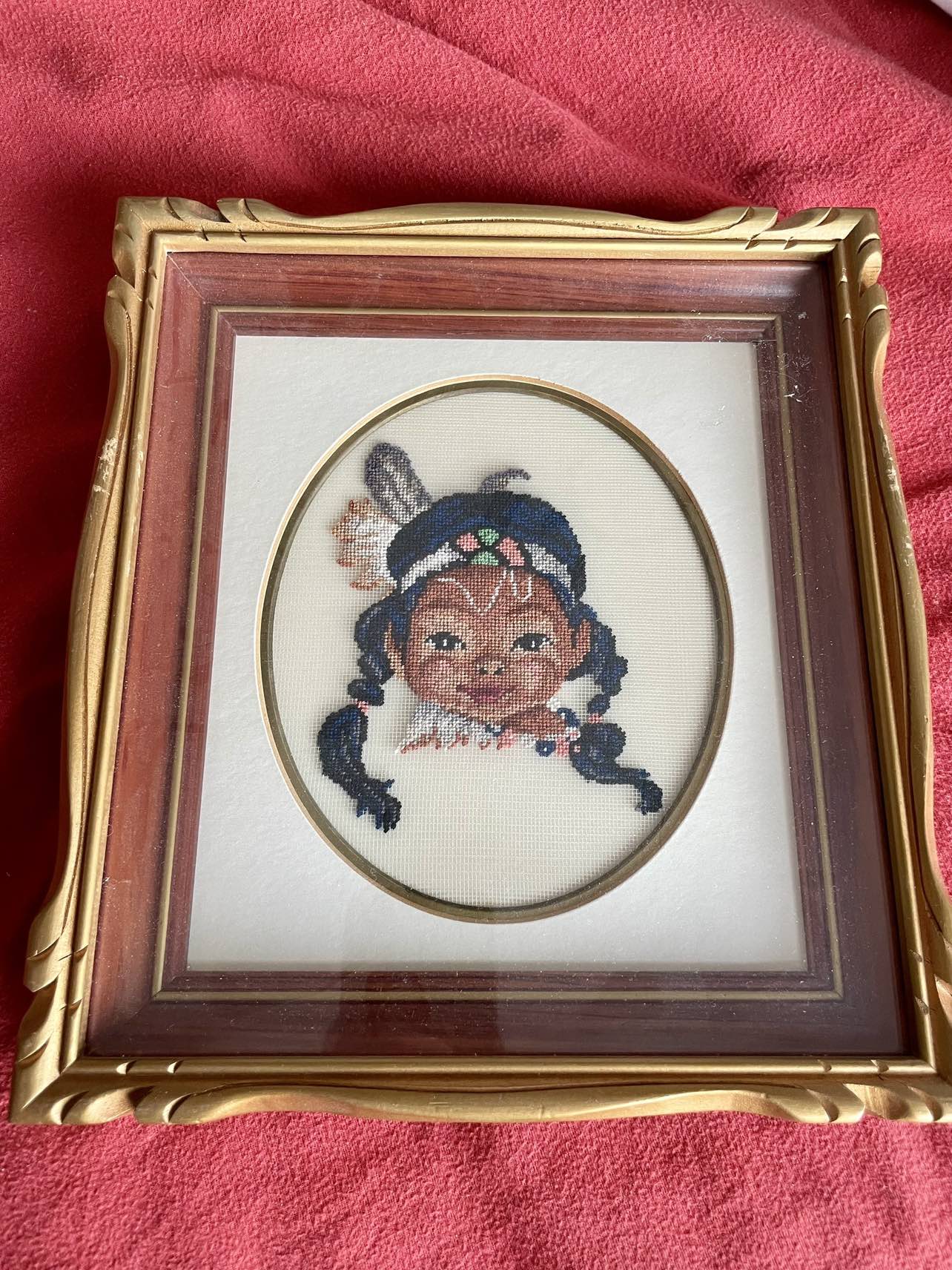 Pair Vintage First Nations Needlepoint Pictures Framed - photo 3