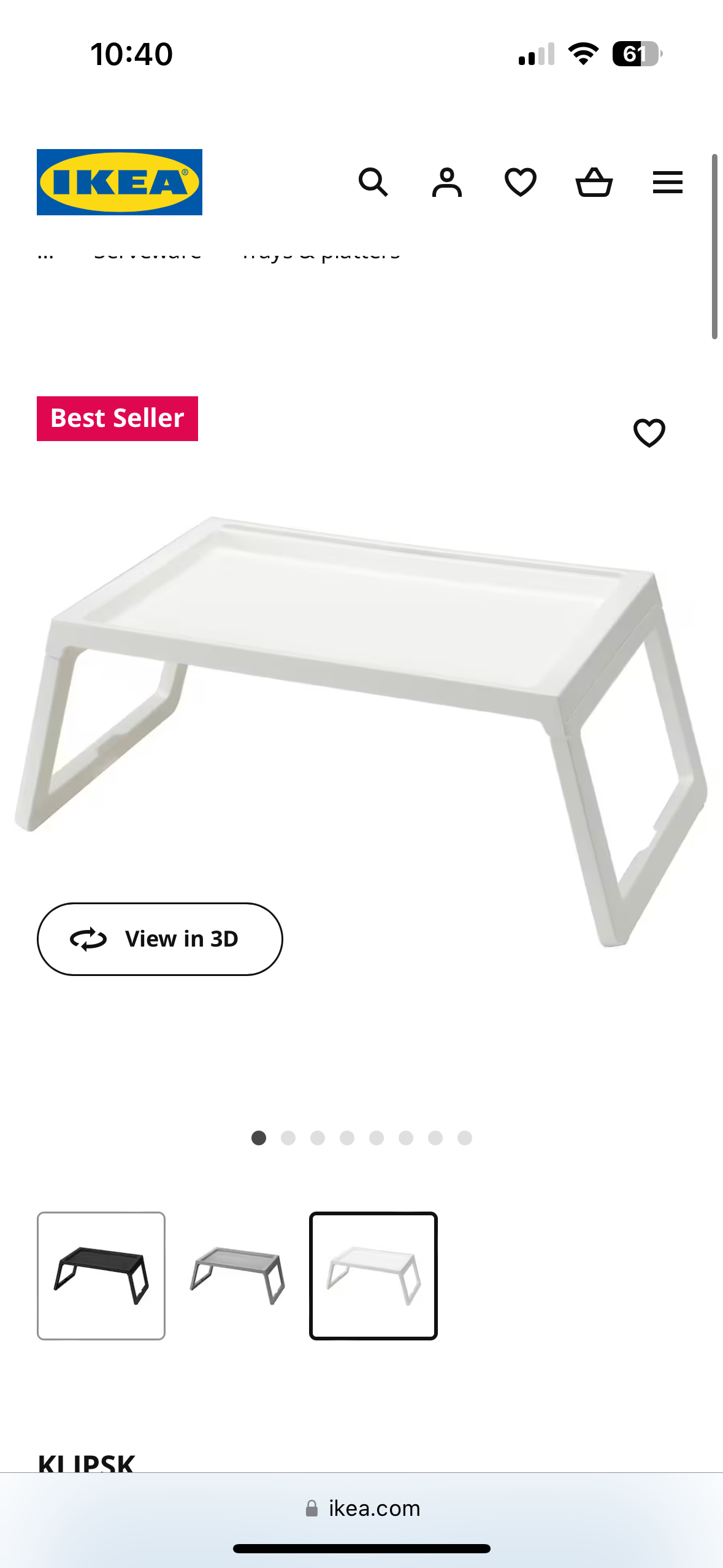 IKEA bed tray KLIPSK