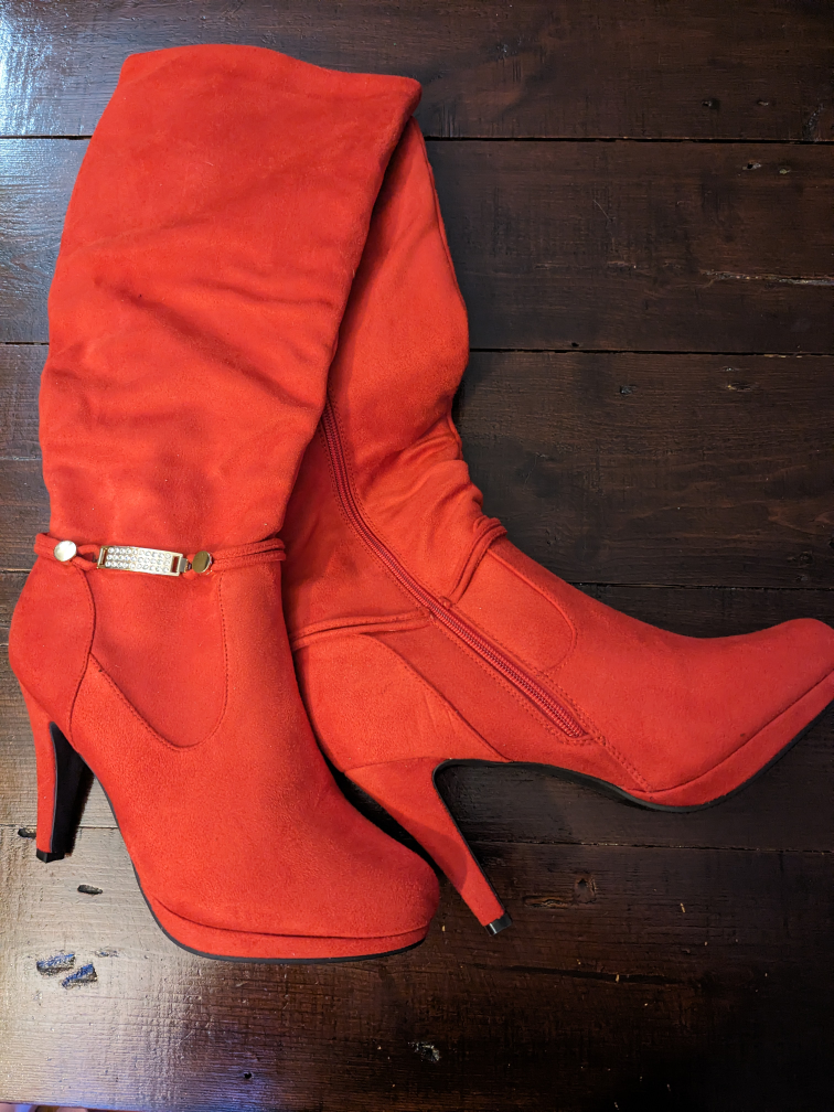 8.5 - NWOT - Red suede knee high ruched heeled Boots thumbnail