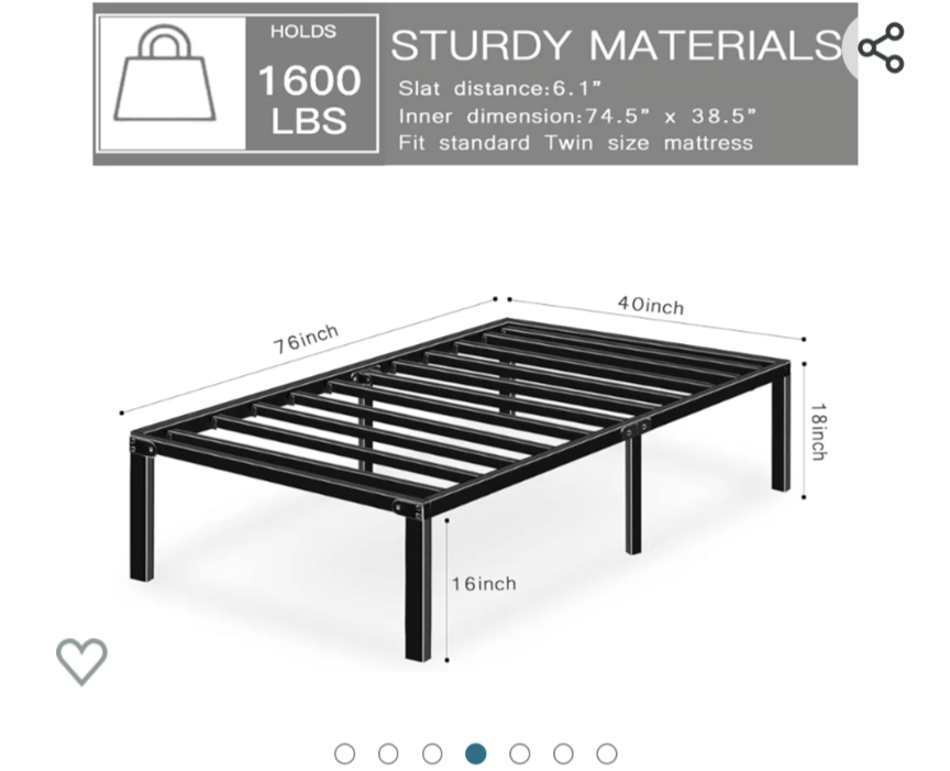 HAAGEEP 18 Inch Platform Twin Bed Frame - photo 2