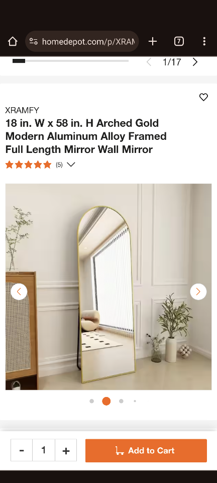 58"x18" Arched Full Length Mirror - photo 3