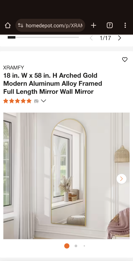 58"x18" Arched Full Length Mirror - photo 4