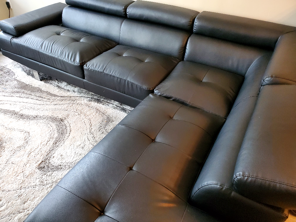Black Leather Sectional Couch - photo 3