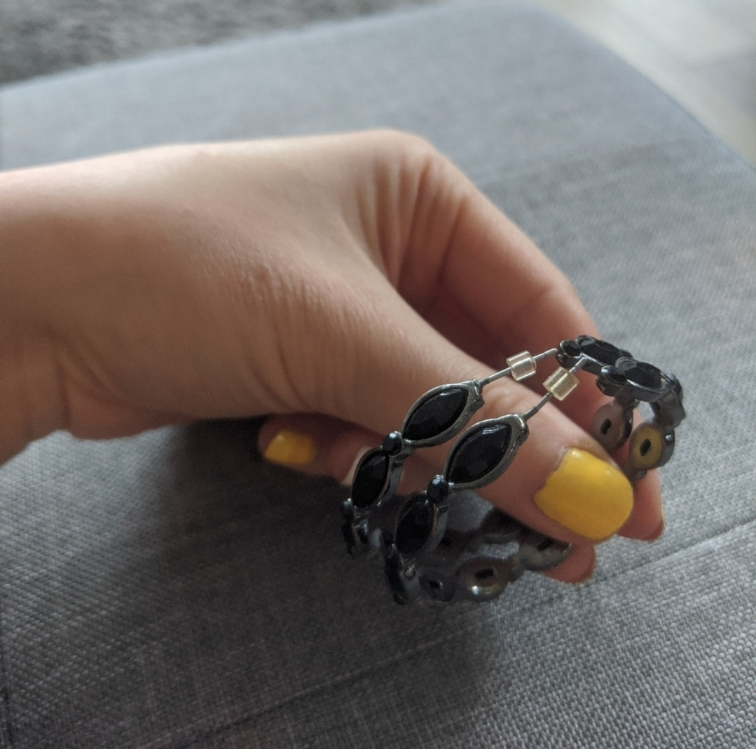 Black gem hoop earrings image indicator(2)