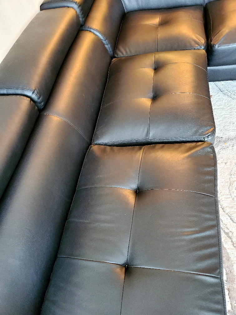 Black Leather Sectional Couch - photo 2