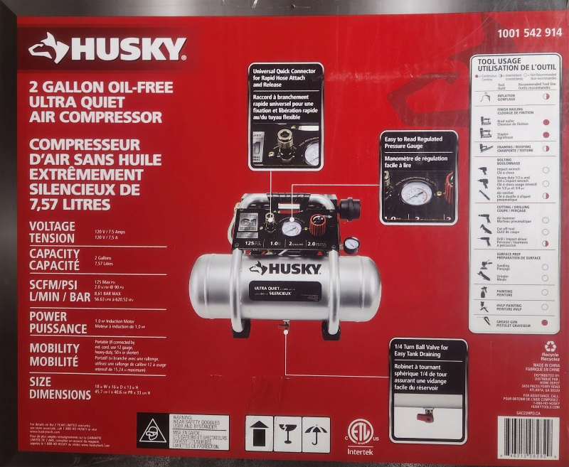 Husky 2 gallon air compressor (new)
