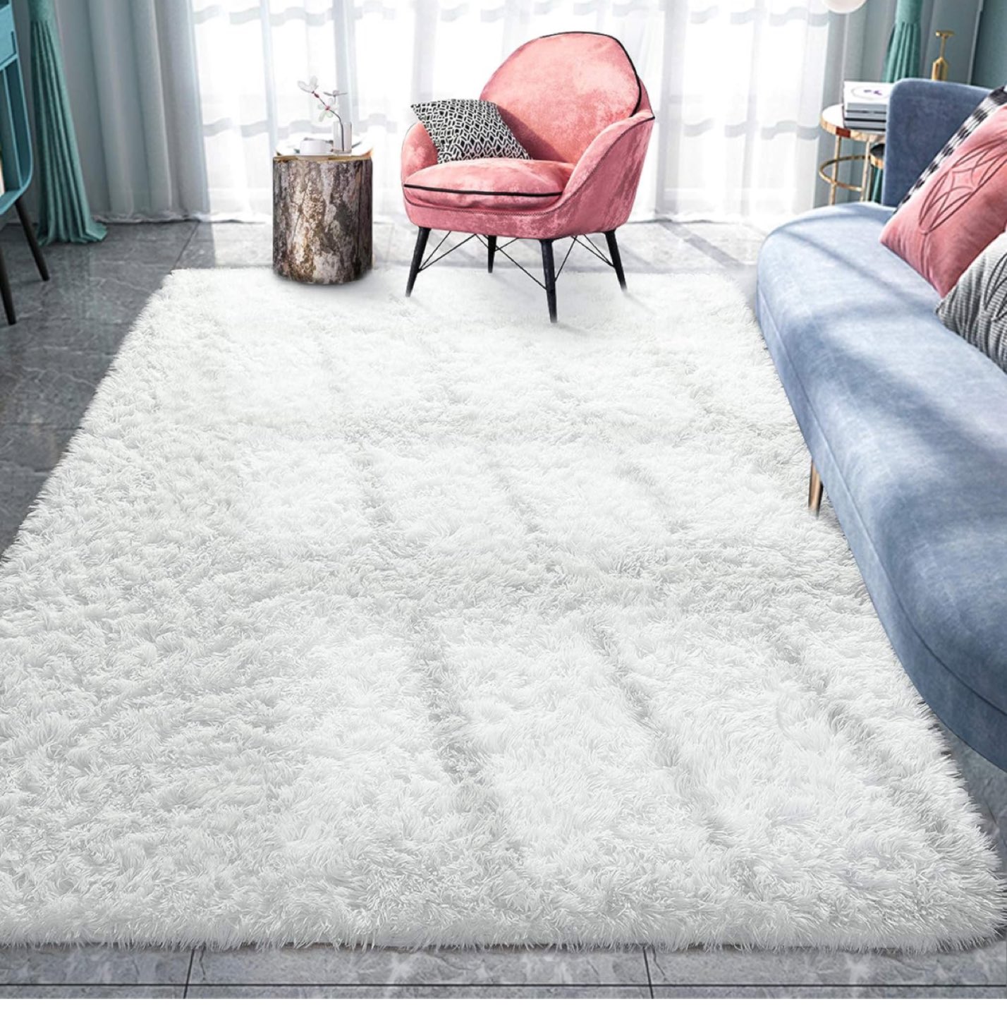 Fluffy white carpet