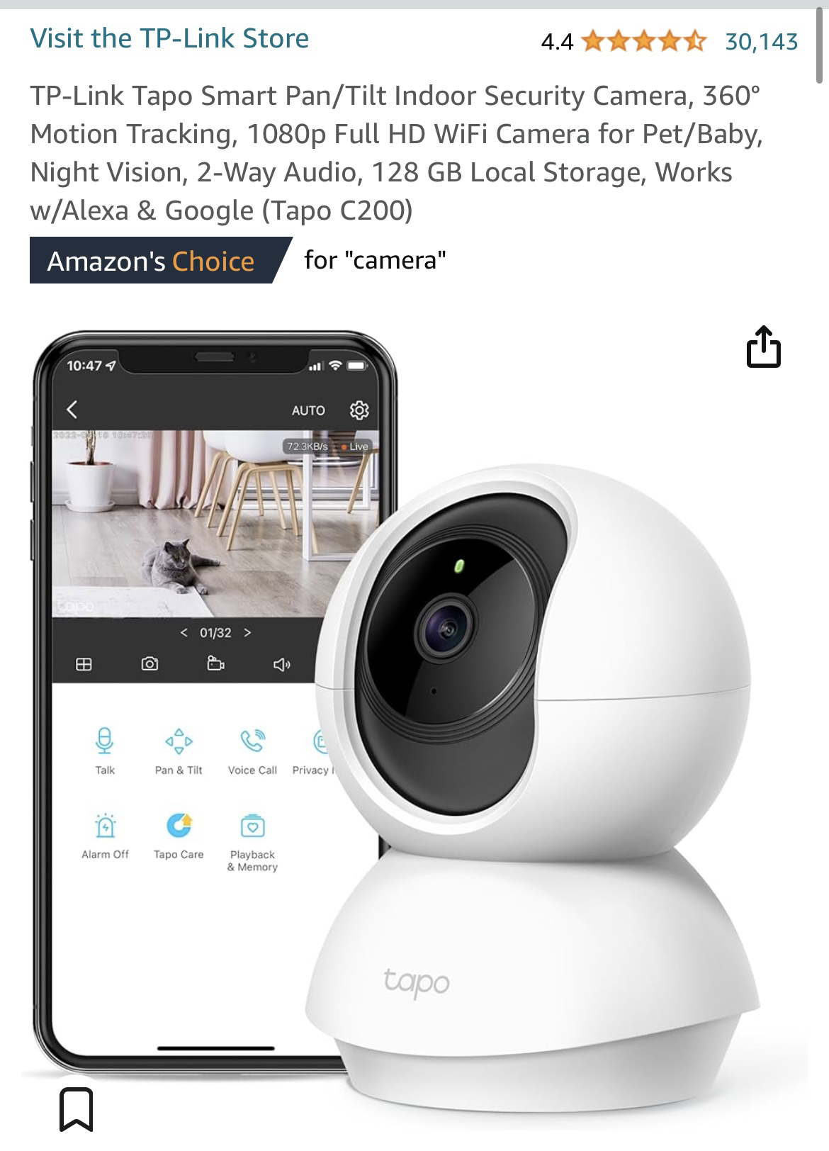 Tapo 1080p pan-tilt indoor wifi security camera thumbnail