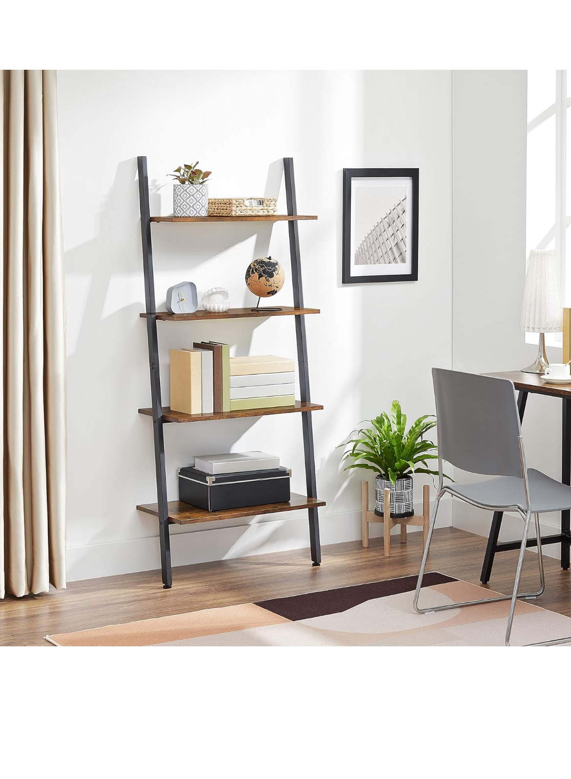 4-Tier Bookshelf, Storage Rack Shelves, Rustic Brown thumbnail