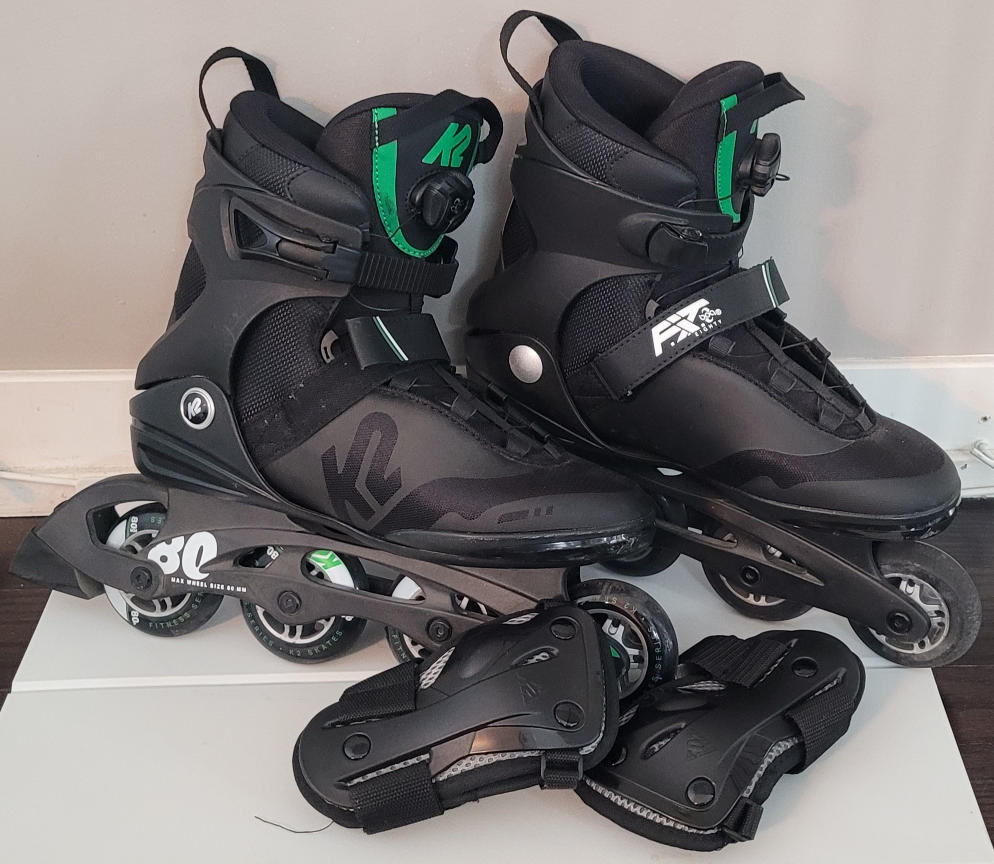K2 F.I.T. 80 Boa Inline Skates + Wrist Guards - Men's Size 10