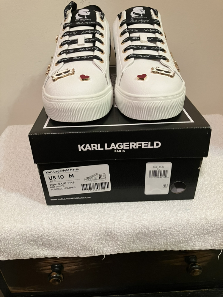 Brand New Karl Lagerfeld Girls White Leather Sneakers - size 10M - photo 2