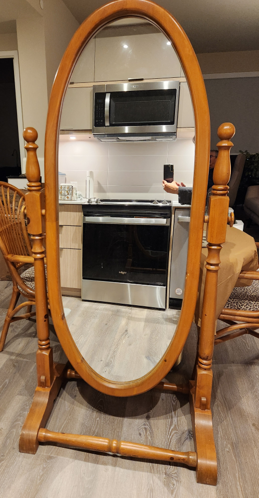 Hand crafted solid pine wood mirror on a stand (Moving sale)