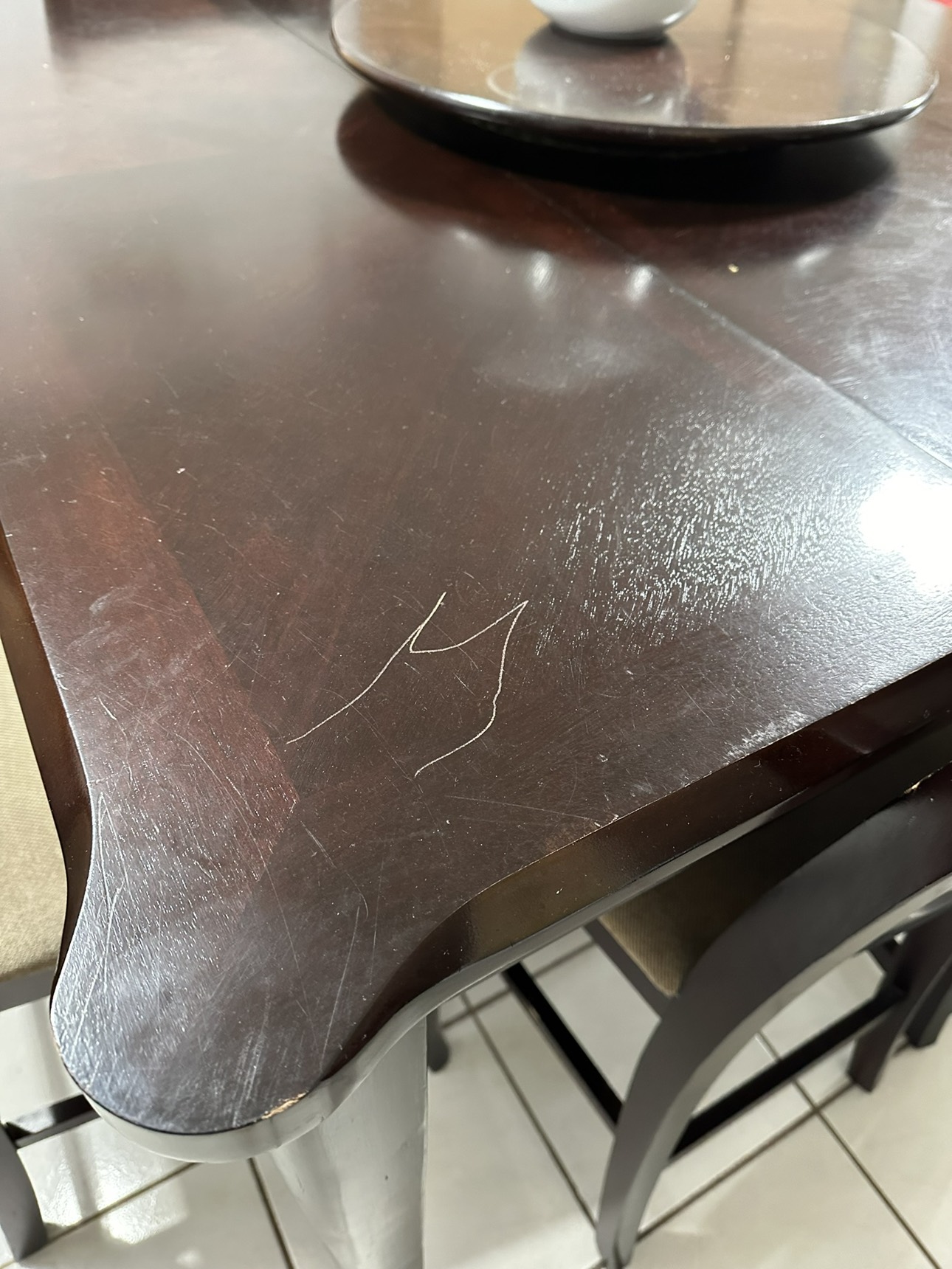High top dining table with 6 chairs and a lazy Susan - photo 3