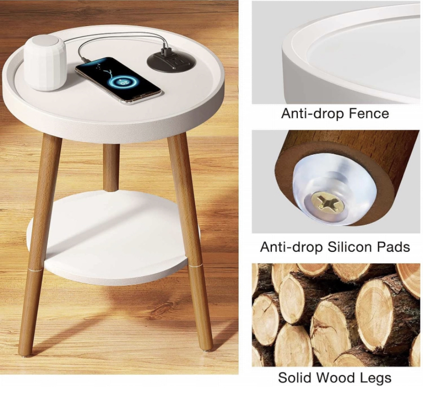 White side/coffee table with wooden legs (unused) - photo 2