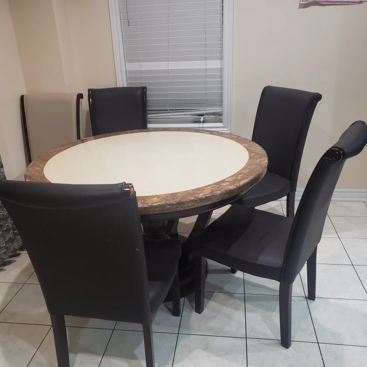 Round marble dinning table set with 5 chairs - photo 2