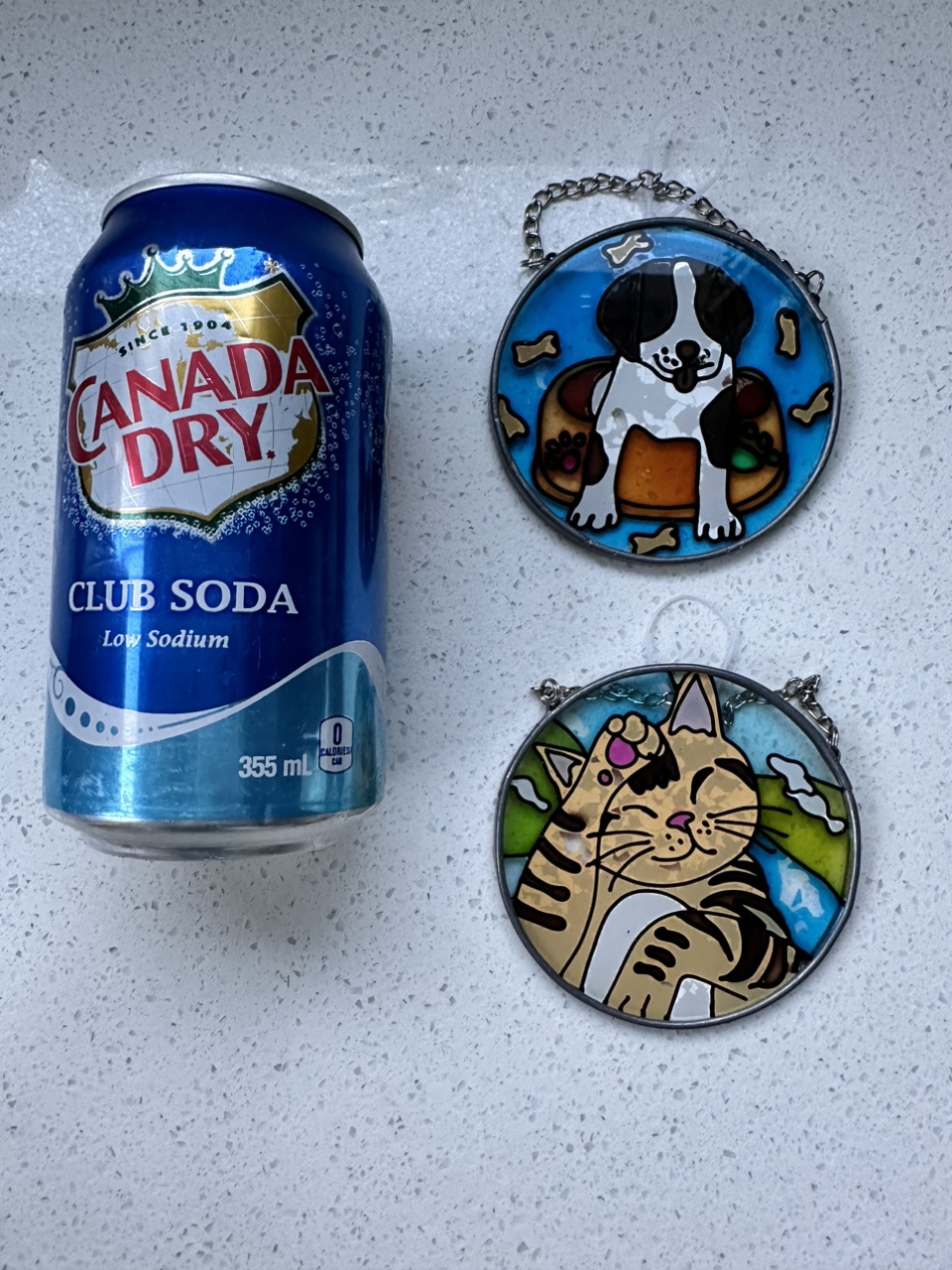 Stained glass cat & dog hanging decor