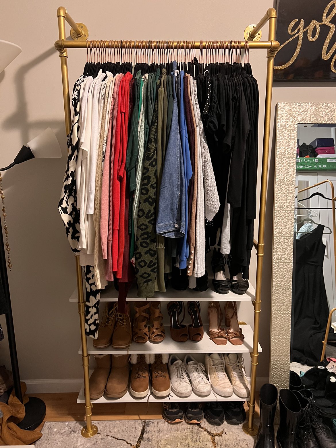 Two Gold industrial pipe clothing racks - photo 2