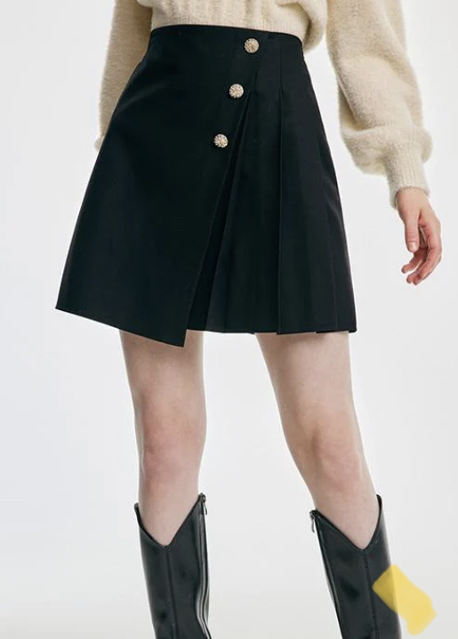 Ruched Black A-line Skirt