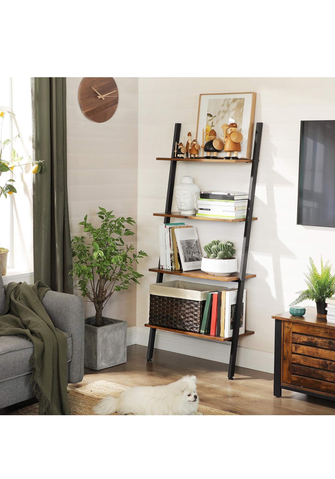 4-Tier Bookshelf, Storage Rack Shelves, Rustic Brown - photo 4