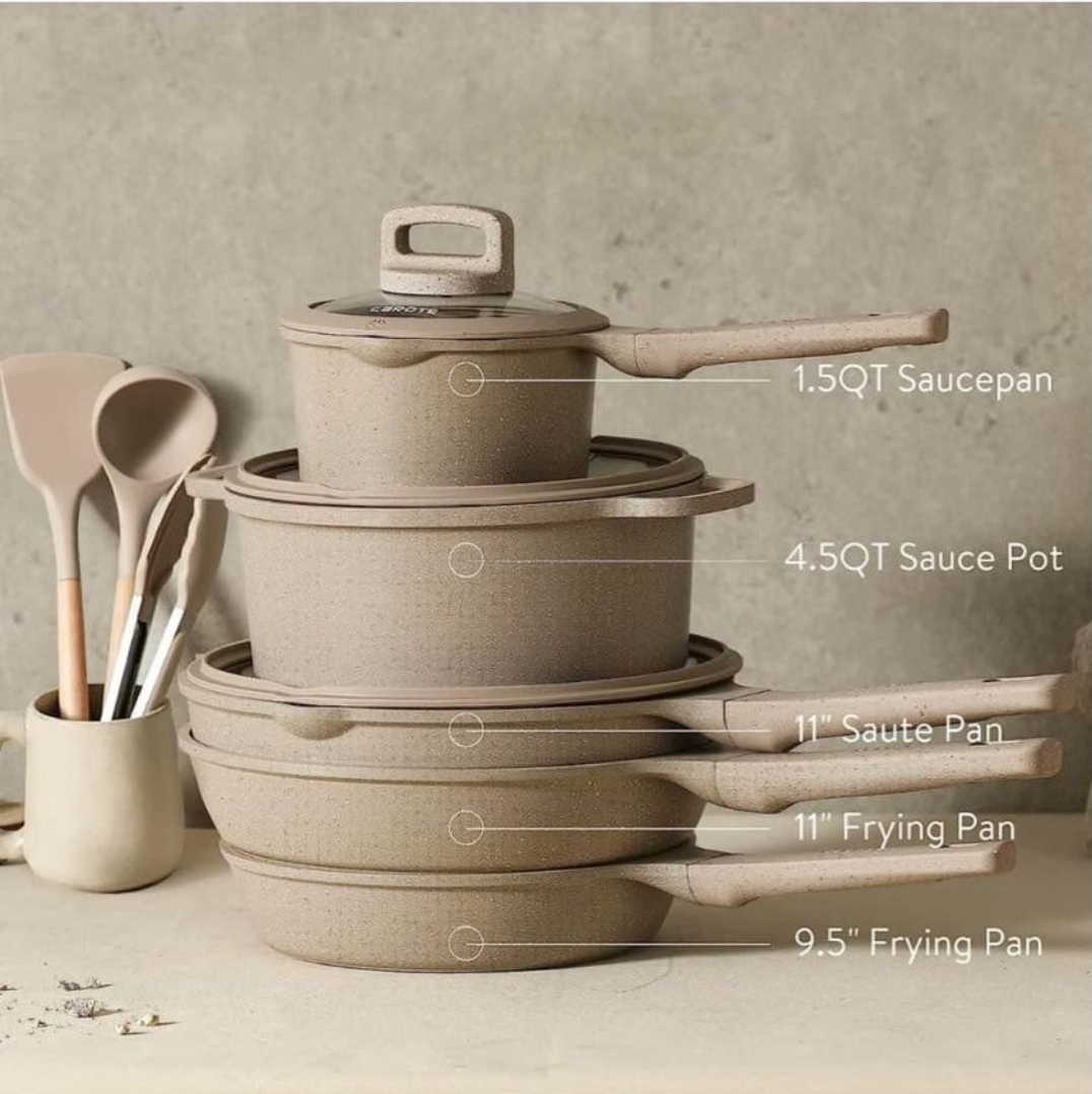 CAROTE Pots and Pans Set Nonstick, 11 Pcs Induction Cookware thumbnail