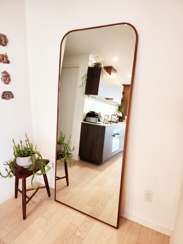 Crate and Barrel Walnut Arch Floor Mirror