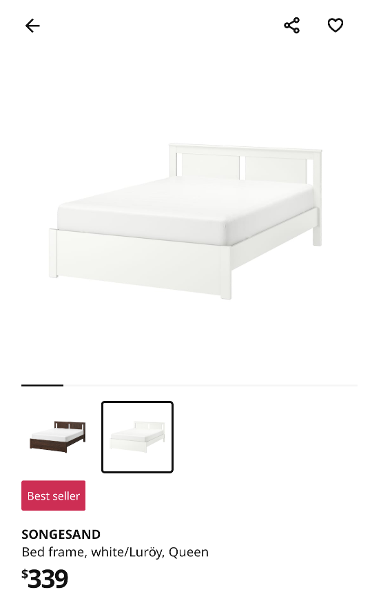 Ikea Queen bed with Mattress and Mattress Topper- Queen