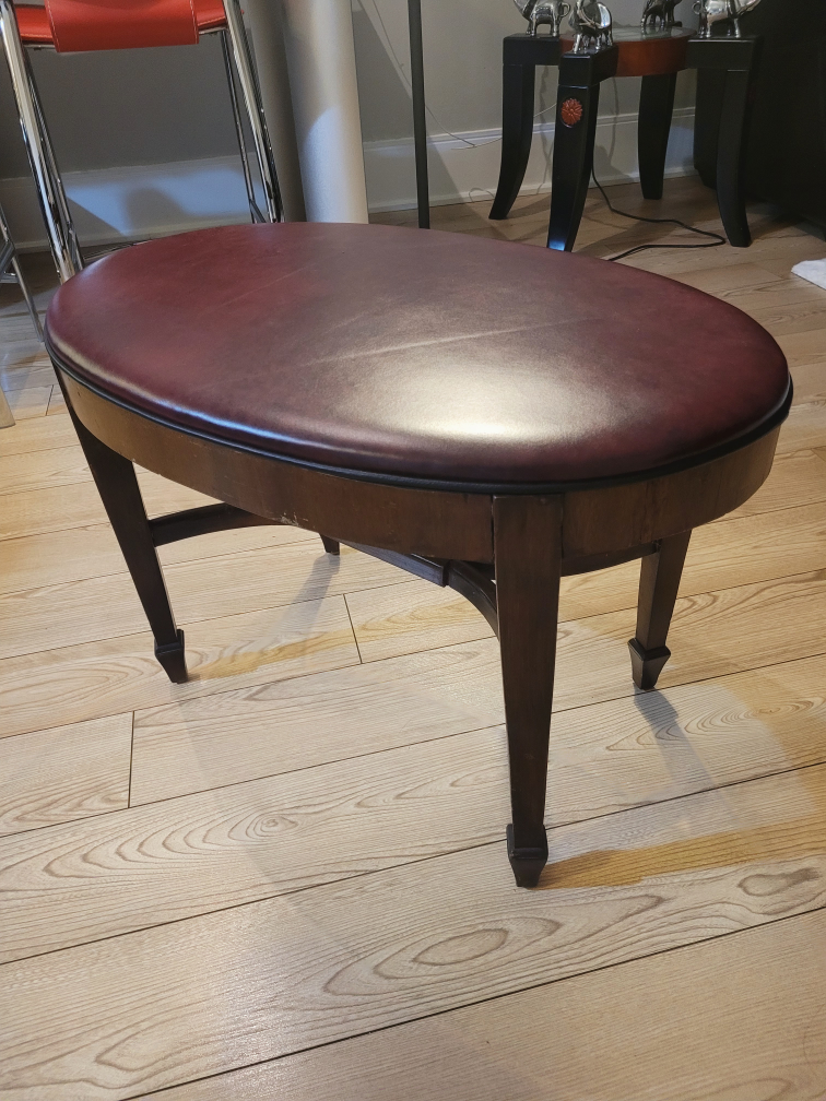 Leather Bench with Walnut base and legs