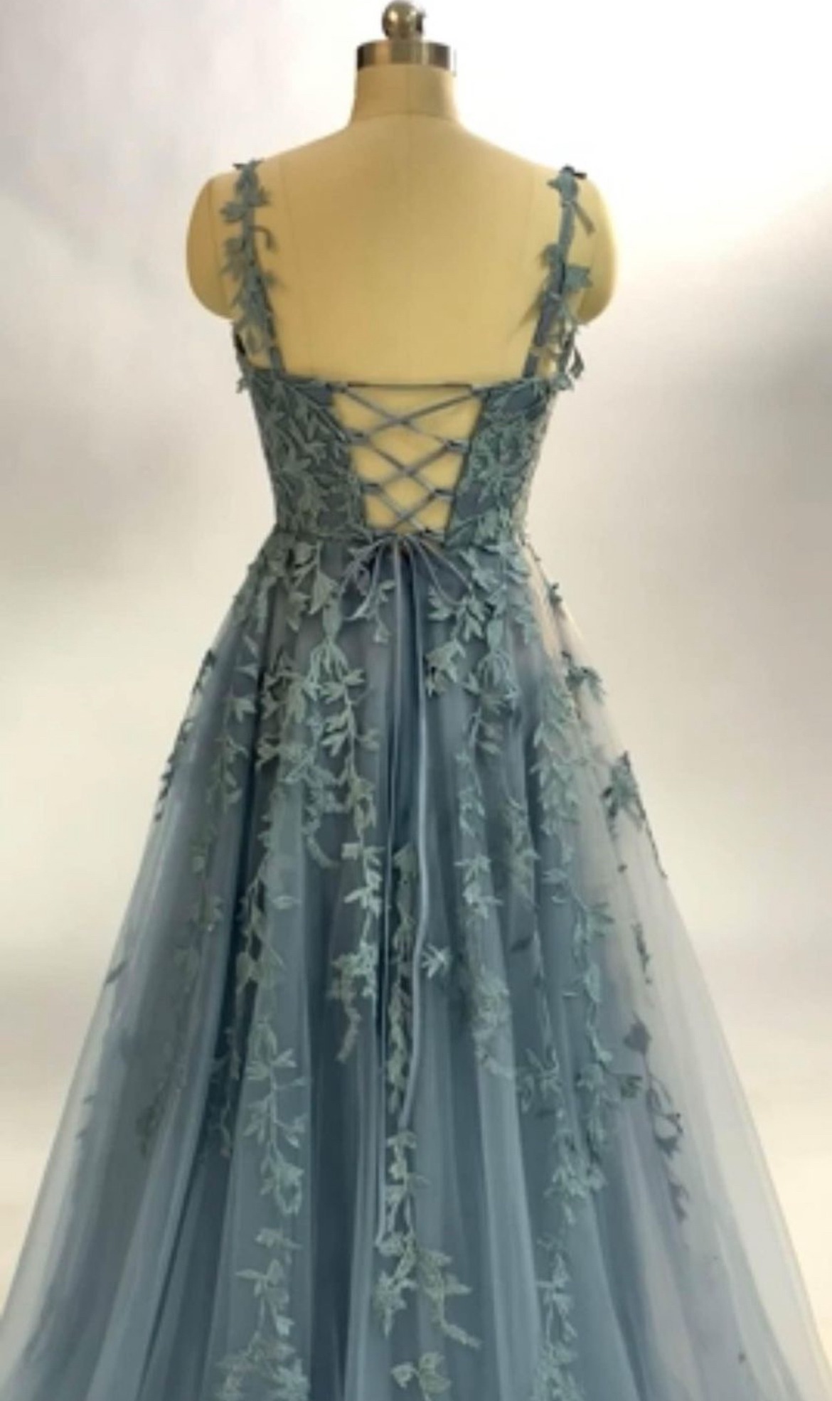 Tulle Lace Appliques V Neck A Line Bridesmaid Prom Ball Gown - photo 2
