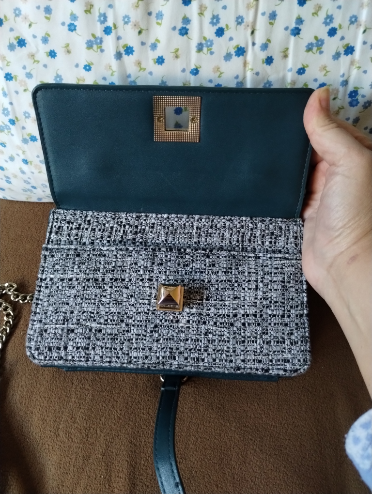 Tweed faux leather crossbody block/box purse - photo 4