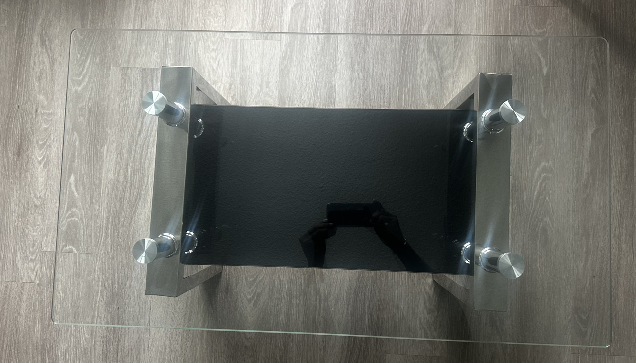 Glass Coffee Table with stainless steel legs thumbnail