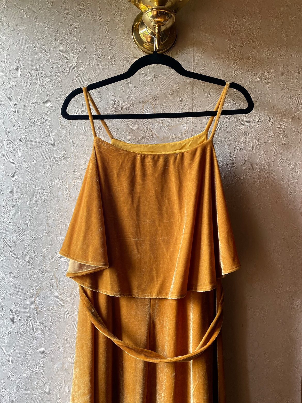 Vintage crushed velvet golden yellow long dress image indicator(3)